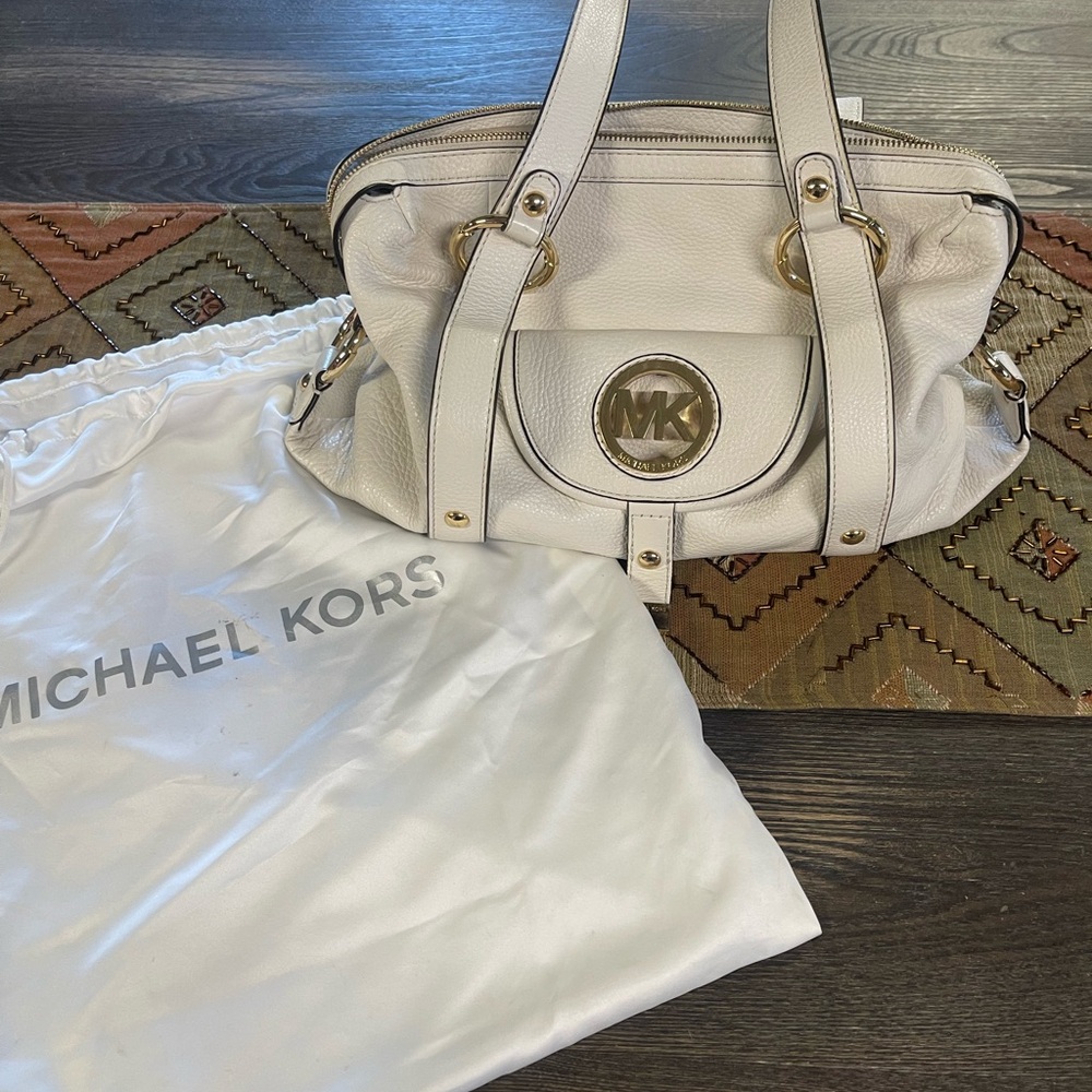 Vintage Michael Kors Cream Satchel with Gold Accents